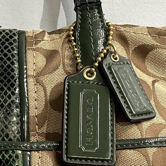 Coach Purse Signature Jacquard North South Green Python Deep Khaki Shoulder Bag - Picture 3 of 16
